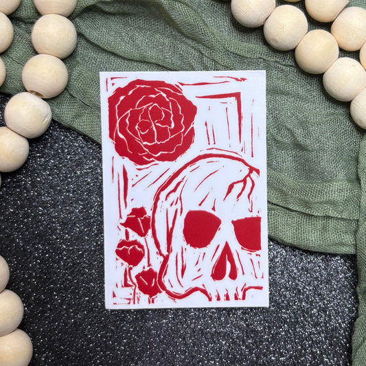 Skull Block Print Sticker
